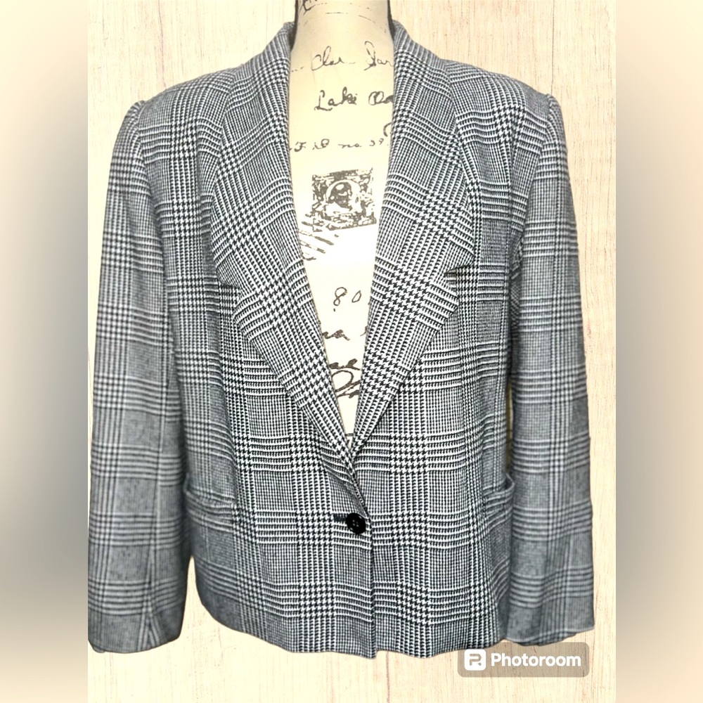 Vintage Classic E.H. Woods houndstooth plaid wool blazer sz 14
